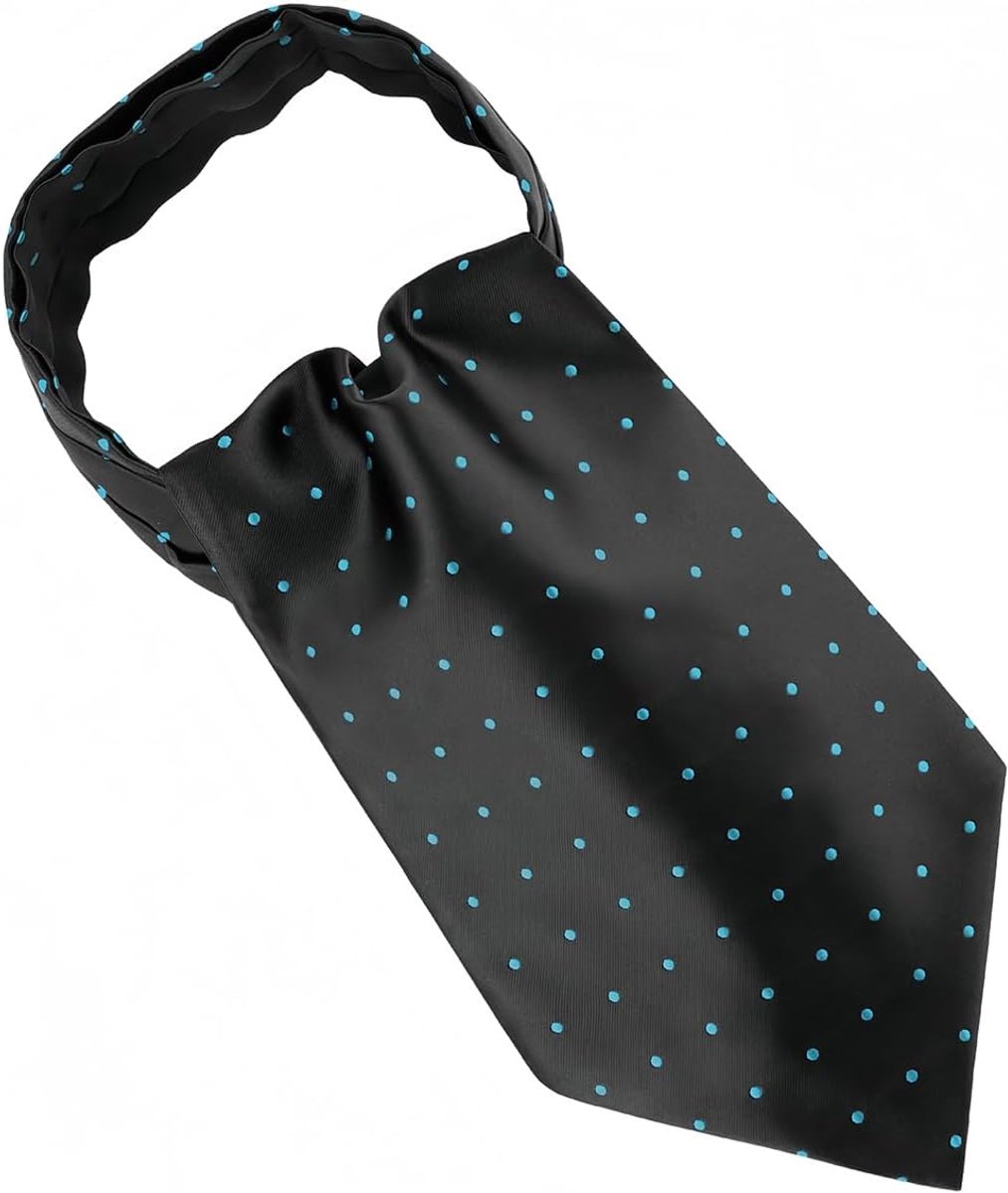 Cravat Sjaal Tie, Vintage Retro Ascot Halssjaal voor heren, voor bruiloft, casual (zwart met blauwe stippen)