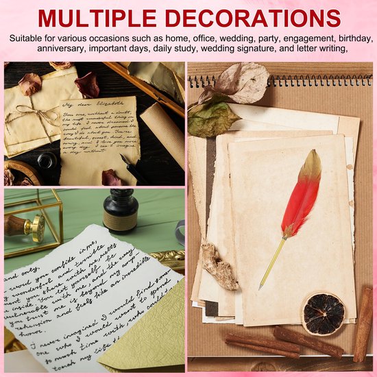 Balpen Bulk Geraffineerde Vintage Veer Kalligrafie Pen met Gouden Pen Houder voor Gast Handtekening Bruiloft Bruids Kantoor Schrijven, Paars — afbeelding 4