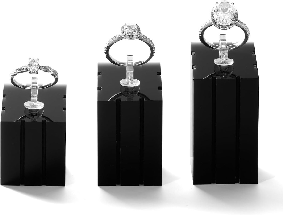 3 stuks kleine sieradenstandaard, acryl ringstandaard, ringstandaard, display voor meisjes en vrouwen, sieradenhouder voor etalages en opbergoplossingen voor de woonkamer (zwart acryl)