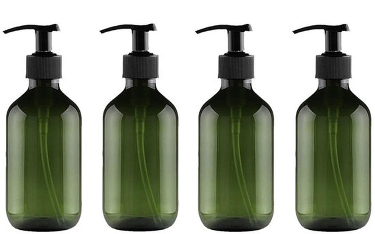Pompfles - Shampoo-dispenser - Zeepdispenser - Herbruikbaar - 500ml - Navulbaar - PET - Heldergroen - Voor conditioner, douchegel en lotion - 4 stuks