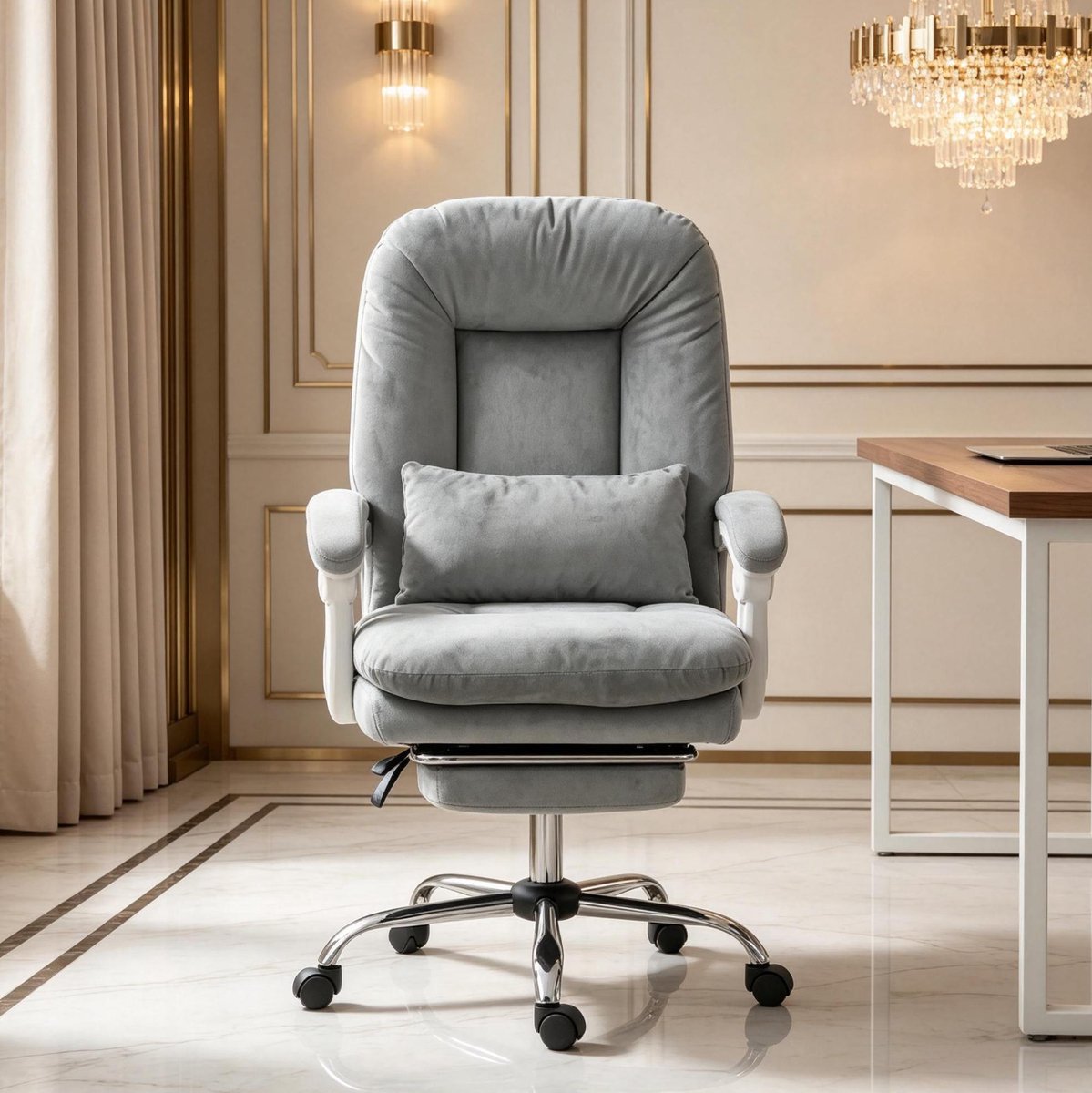 STILVORA Bureaustoel 64 x 70 x 108-116 Cm - Ergonomisch Verstelbaar Met 155° Kantelfunctie En Uitschuifbare Voetsteun - Voor Kantoor En Thuiswerkplek - Fluweel Grijs