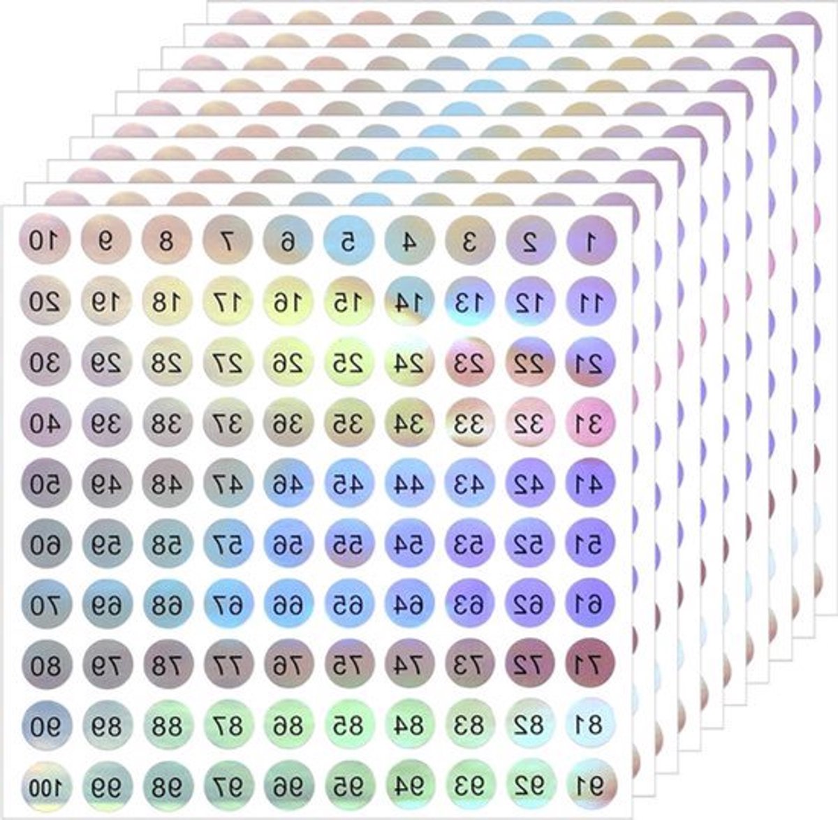 10 vellen holografische cijferstickers 1-100 zelfklevende ronde nummerstickers laser voor kantoor kluisjes thuisorganisatie