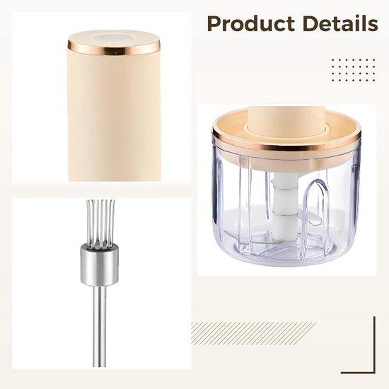 Draadloze Handmixer Set - Elektrische Garde Keuken - Bakken en Mixen - 4-in-1 Multifunctioneel - 300 ml - Beige — afbeelding 5