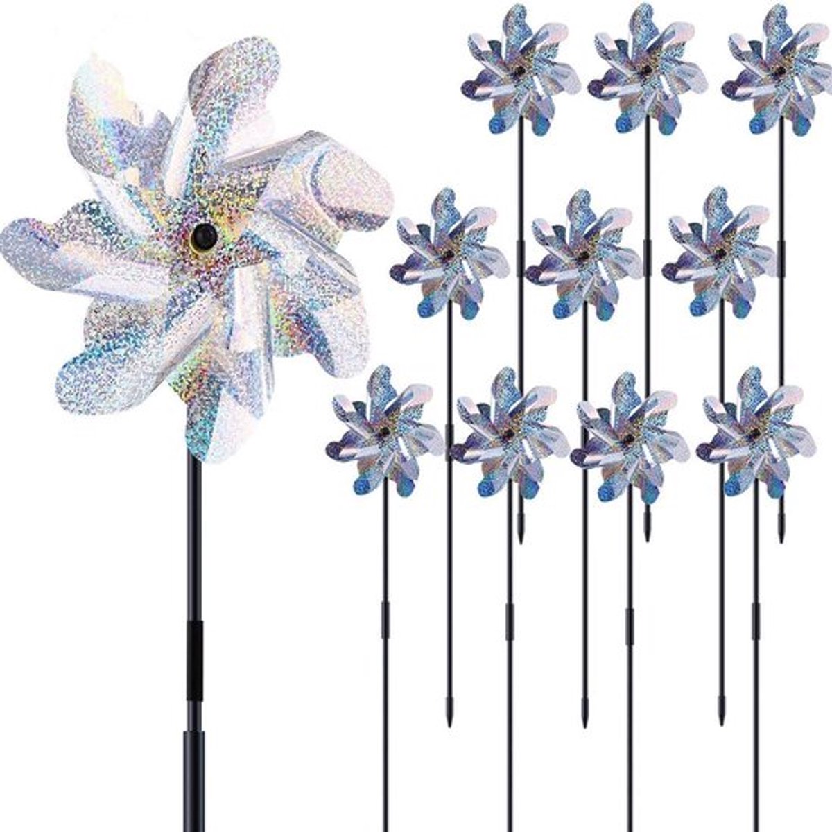 10 Stuks Reflecterende Windmolen - Vogelverschrikker - Vogelverjager -Duivenverjager Kraai - Windspinner - Vogelafweermiddel - Diervriendelijke Duivenverjager - Balkonfruittuin - Windmolens Voor Buiten En Tuin - Windmolen Tuinsteker - 18*52cm