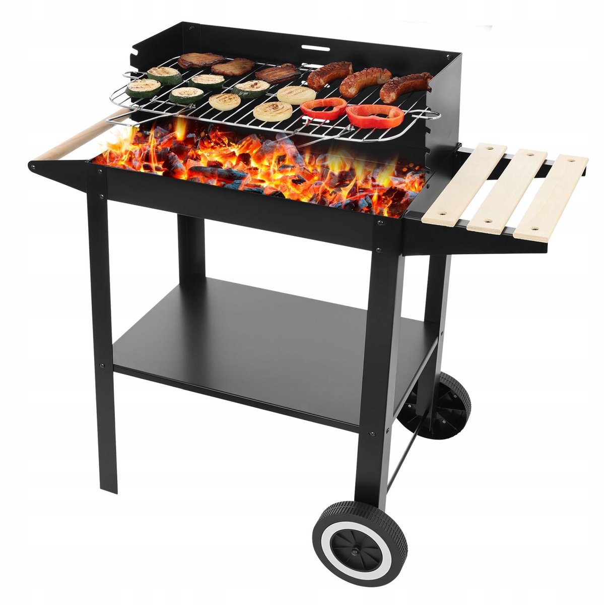 Tuin Barbecue Kool met Wielen & Accessoires - Ruim Grilloppervlak