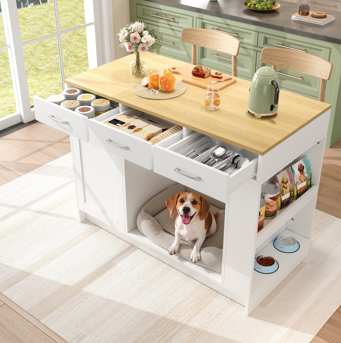 MODFU - Keukenkast - 3 Lades En Verstelbare Plank - MDF - Wit - 120 X 60 X 90 Cm