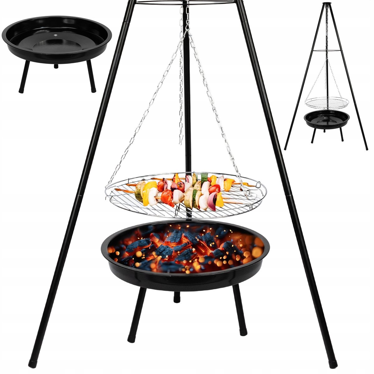 Merkloos Houtskool Grill Driveoudig Statief - 49cm Haan & Vuurkorf