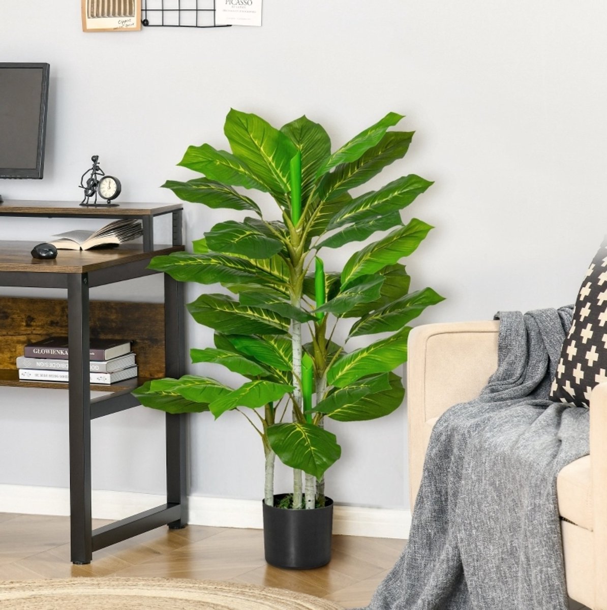 Kunstplant Realistische Boom Met 33 Bladeren - 95 Cm - Polyethyleen - Groen - Voor Binnen En Buiten - Met Pot