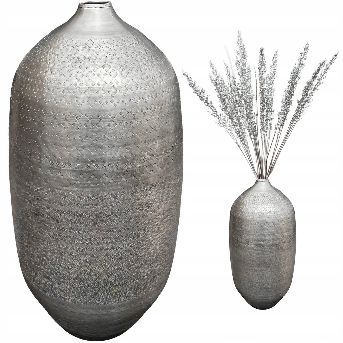 Hoge Metalen Vloer Vaas 48cm Mat Zilver - Merkloos