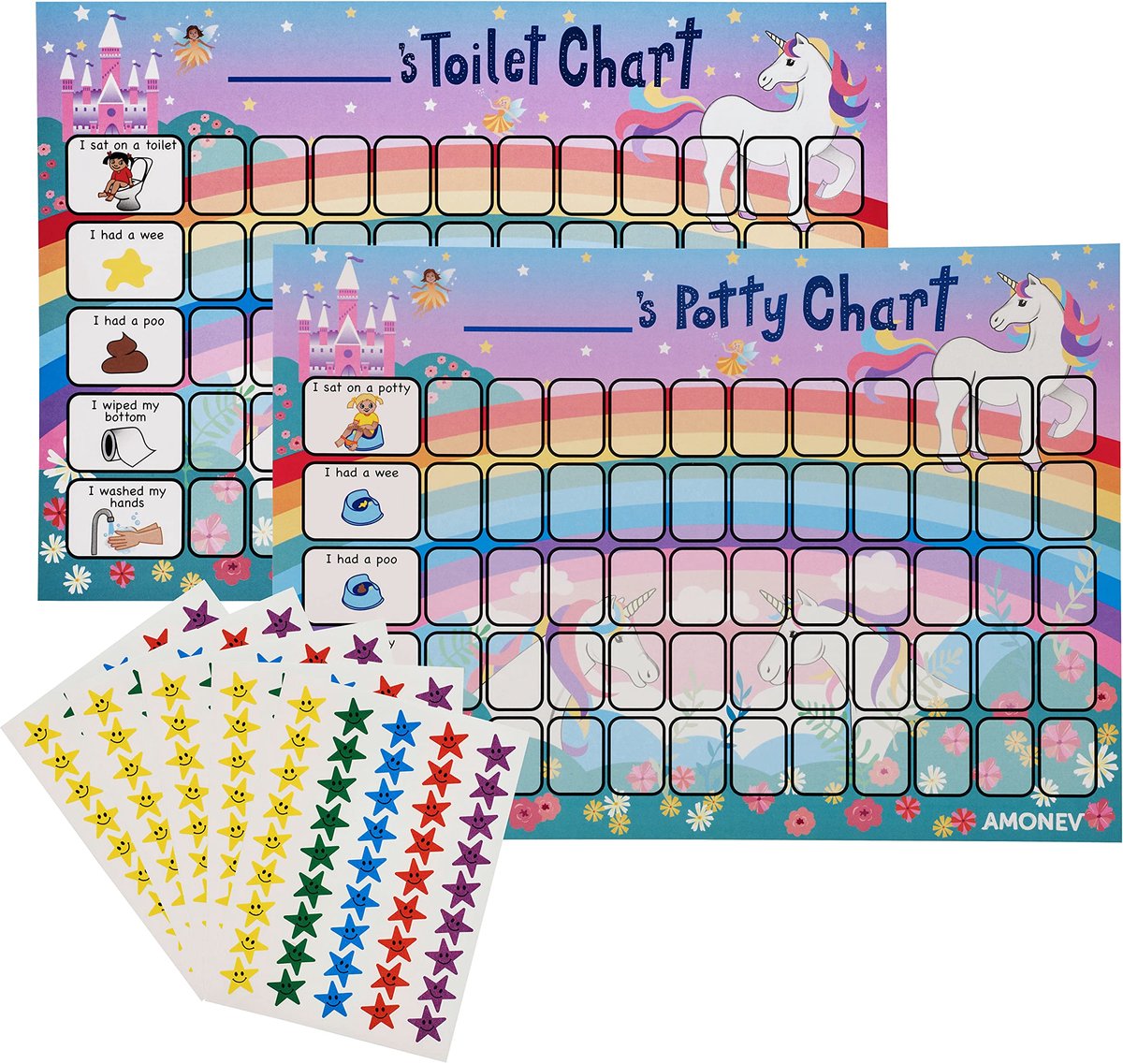 Toilet Training Reward-grafiek - Twin Pack met 225 Sterren Stickers - Voor Jongens en Meisjes - Motiveert Peuters - ShopVlot