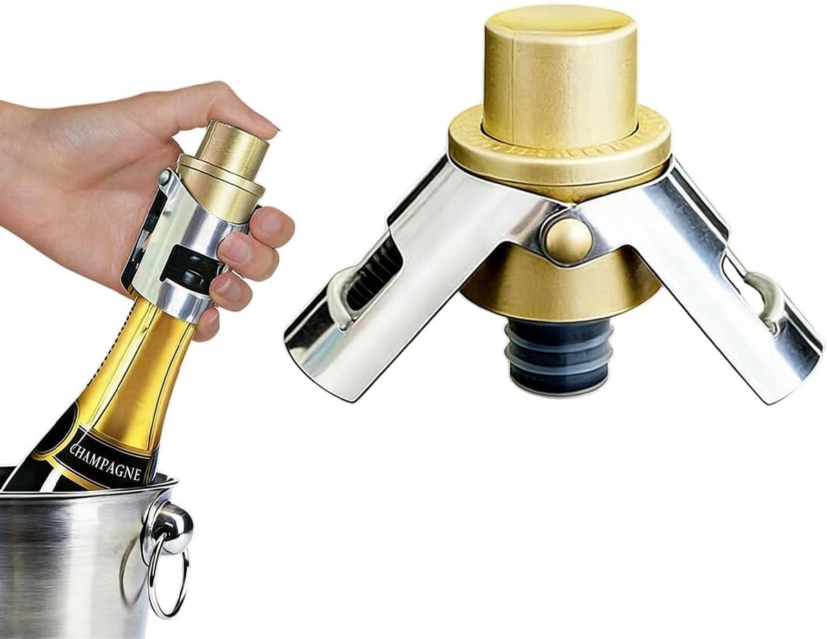 Champagnekurkstopper - roestvrij staal - vacuümverzegeld - behoud de bubbels - ShopVlot