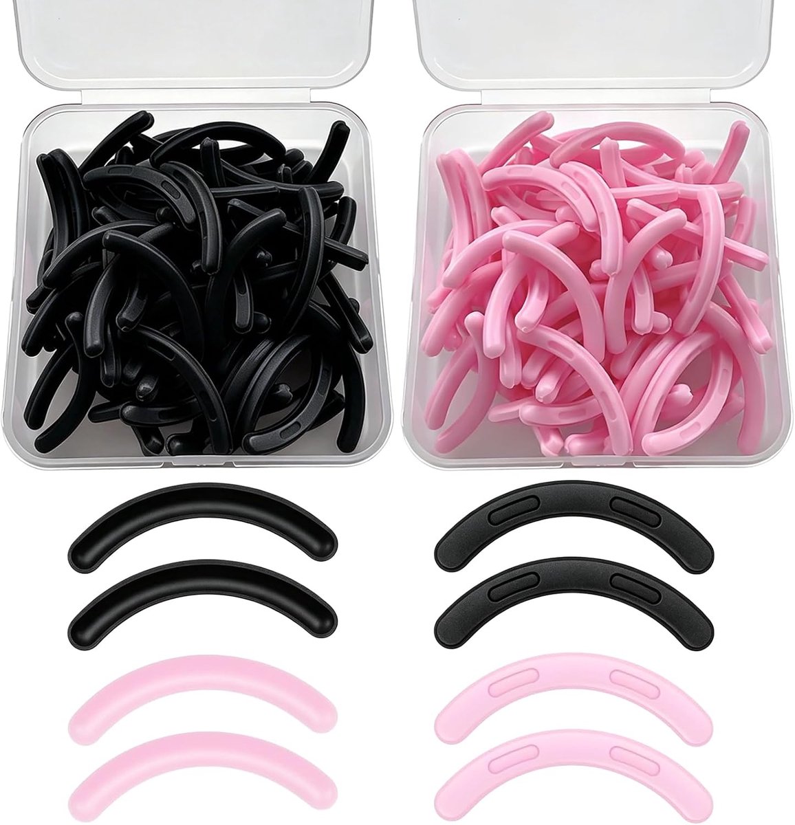 Wimperkruller vullingen 40 stuks - siliconen navulpads - roze en zwart - beschermd in opbergdoos - ShopVlot