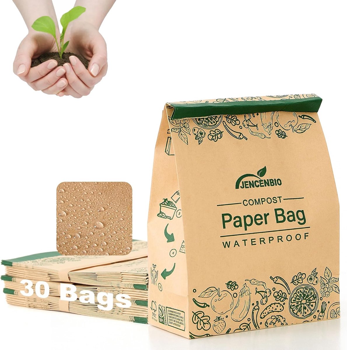 Composteerbare papieren zakken 19 x 9 x 29 cm - bruin kraftpapier - water- en olie bestendig - ideaal voor keukenafval - ShopVlot