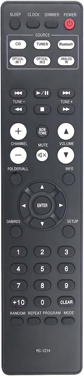 Afstandsbediening RC-1214 - Vervanging - Voor Denon CD Receiver D-M41 D-M41DAB - Eenvoudig in gebruik - ShopVlot