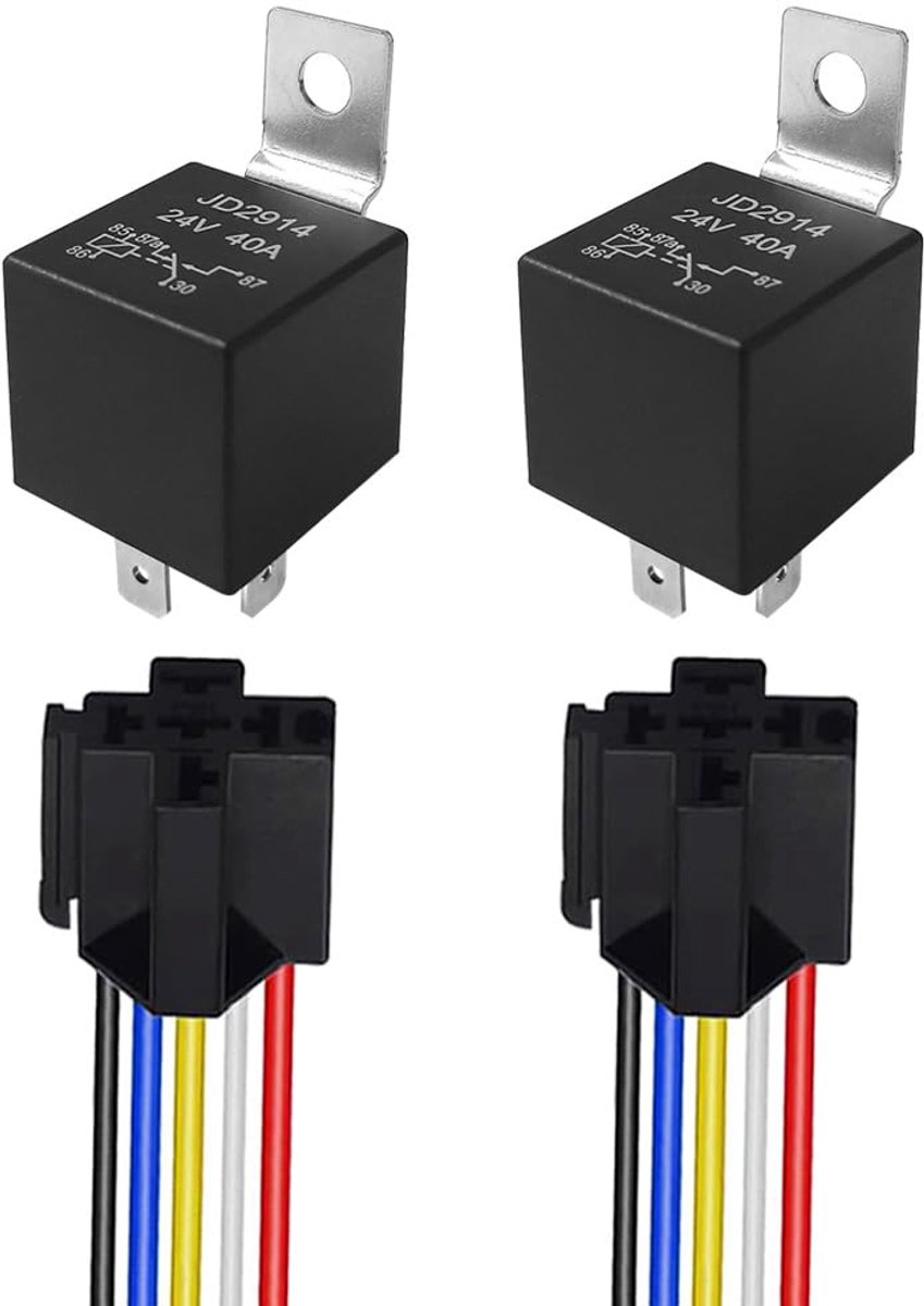 Auto relais 5 pin 24V 40A - met draad-harnas en kleuraansluiting - eenvoudig te verbinden - ShopVlot