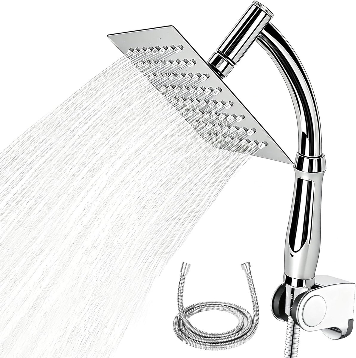 Regendouchekop 20 cm - vierkant - roestvrij staal - hogedruk met afneembare arm - ShopVlot