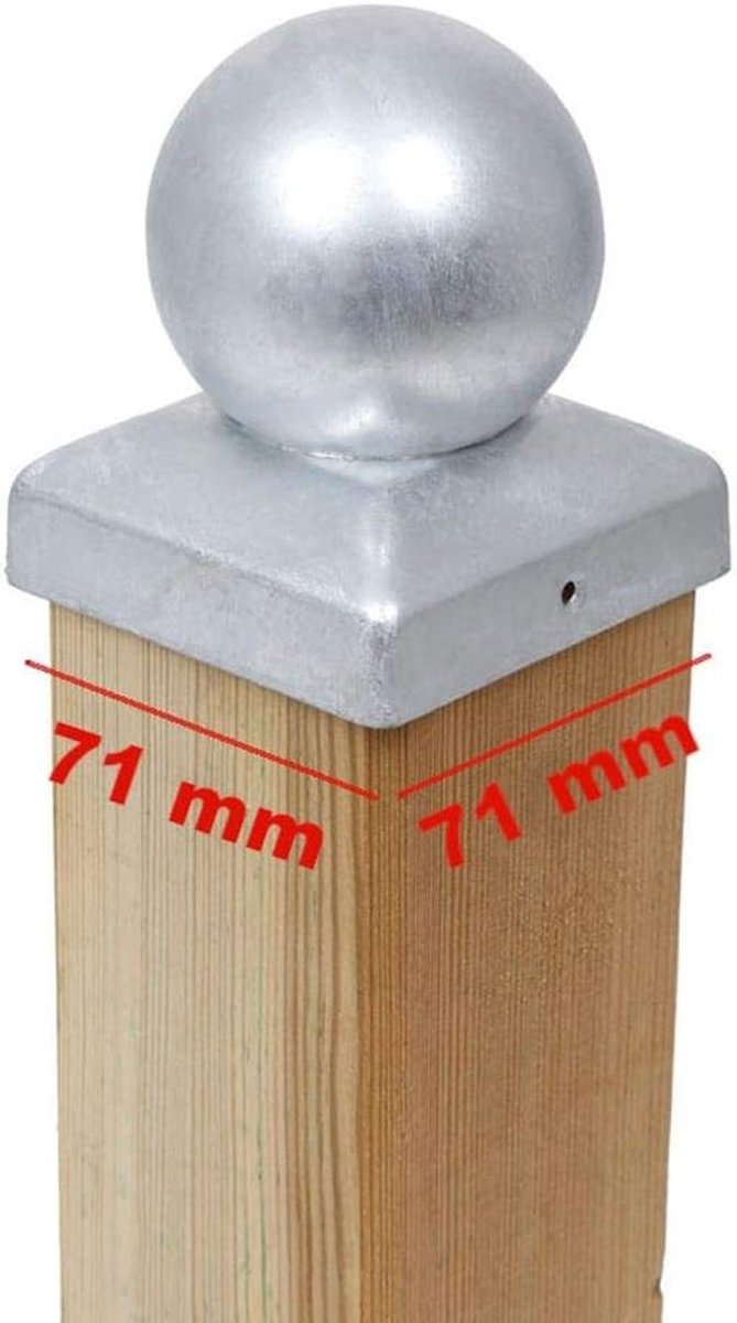 Post caps ball 71 x 71 mm - staal gegalvaniseerd - met 2 bevestigingsgaten - bescherm houten palen - ShopVlot