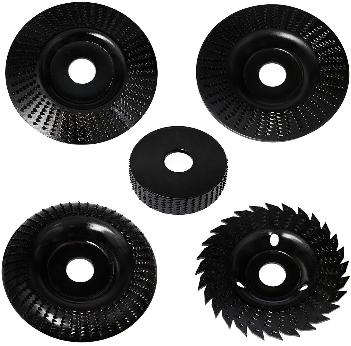 Houtslijpschijven set 125 mm - carbon staal - 5 varianten - ideaal voor slijpen en vormen - ShopVlot