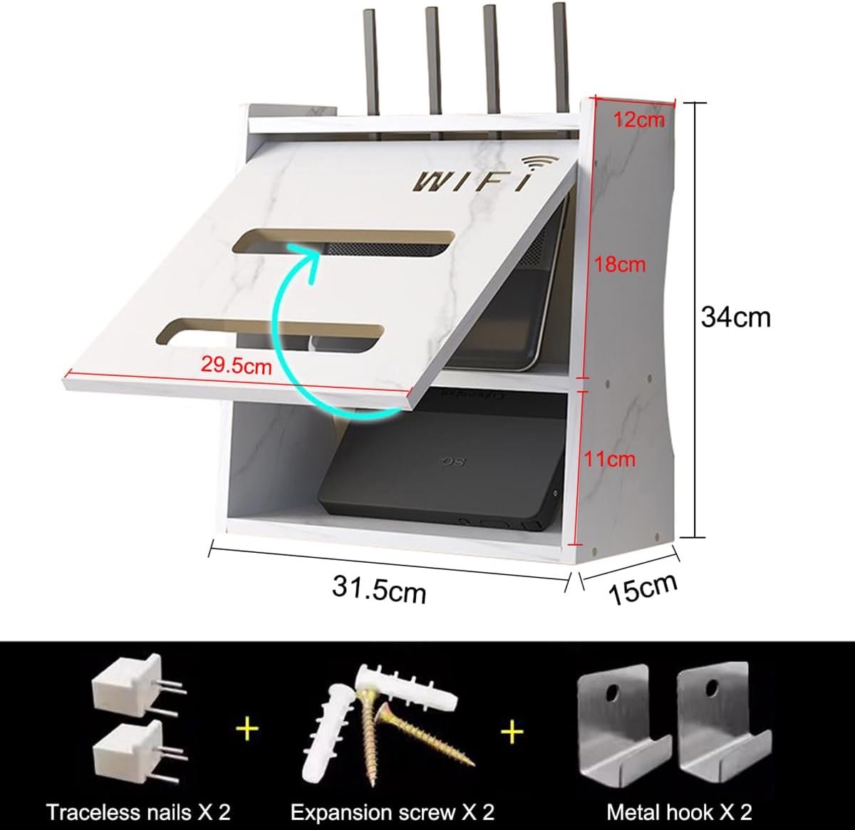 Modem wandorganizer 2-laags - HDF materiaal - ruimtebesparend - ideaal voor routers en kabels - ShopVlot