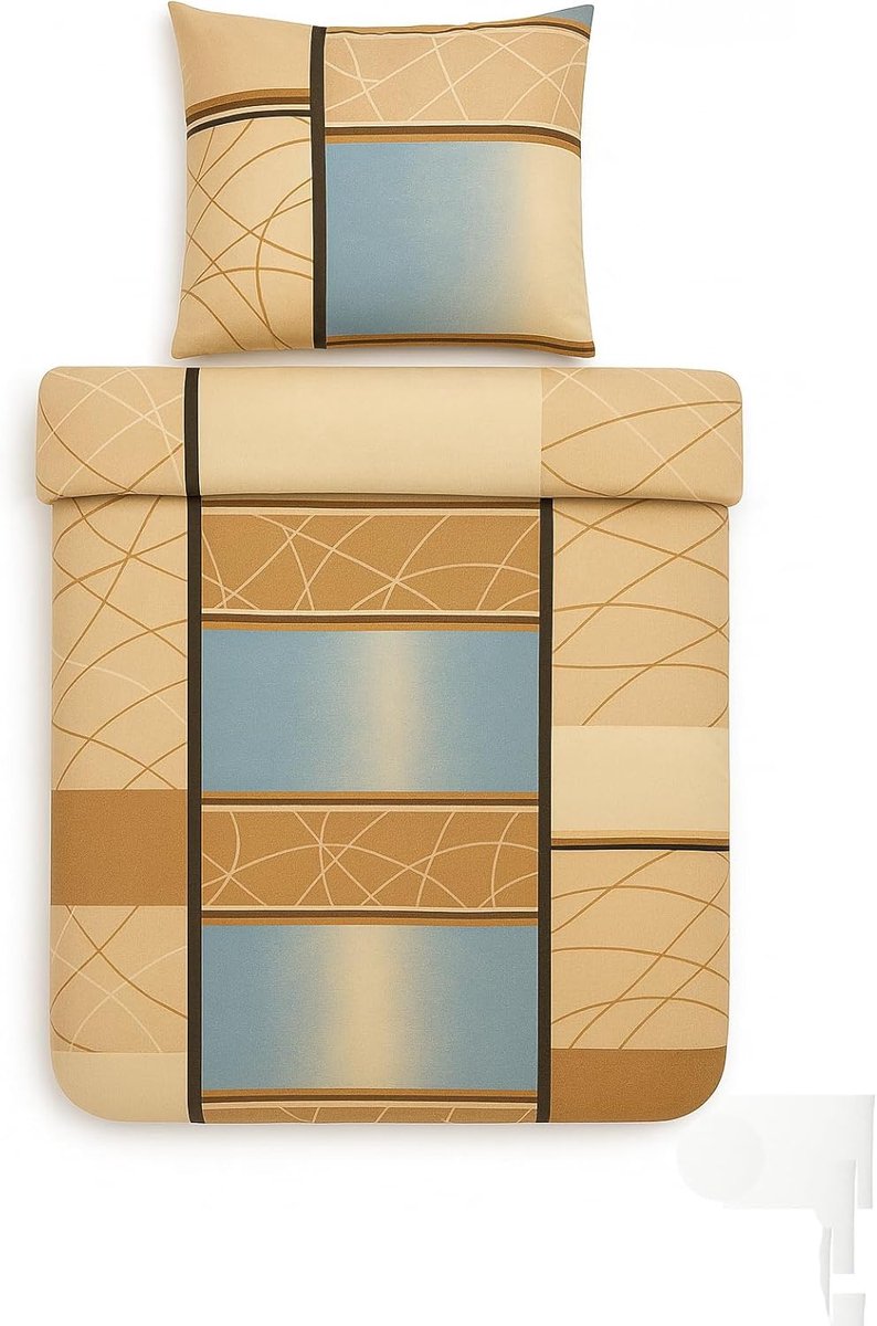 Dekbedovertrek set 135 x 200 cm - Katoenen flanellen stof - Beige en blauw - Ademend en comfortabel - ShopVlot