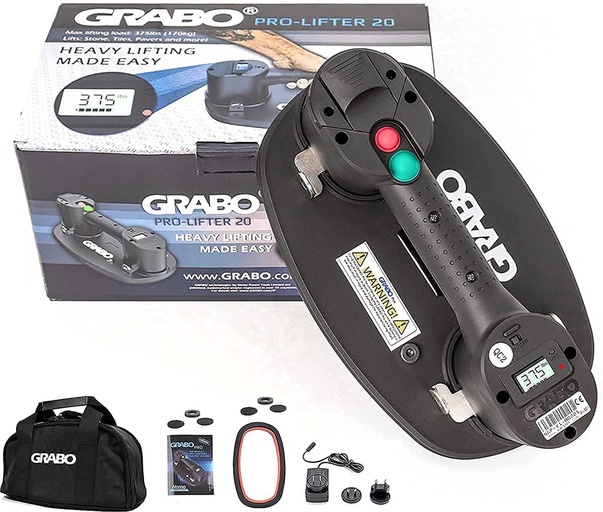 SnelShoppen - Zuignap GRABO PRO-Lifter-20 Elektrische Stofzuiger met Automatische Pomp, Digitaal Display, 1 Batterij voor Professioneel Gebruik en Thu