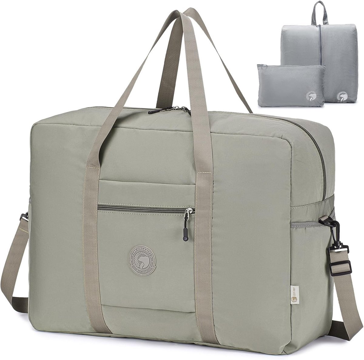 Grote Vouwbare Reisbagage Handbagage 55x40x20 Lichtgewicht Organizer Duffle Bag 45L Waterdichte Reistas voor Mannen en Vrouwen in Khaki