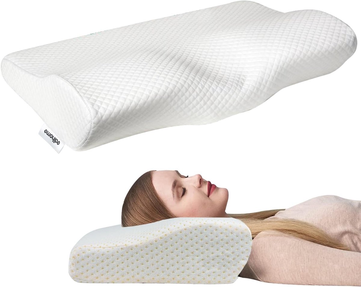 SnelShoppen - Visco-elastisch kussen 50 x 30 x 10 cm, traagschuim met dubbele katoenen overtrek, hypoallergeen, voor slapen, reizen, en ontspanning