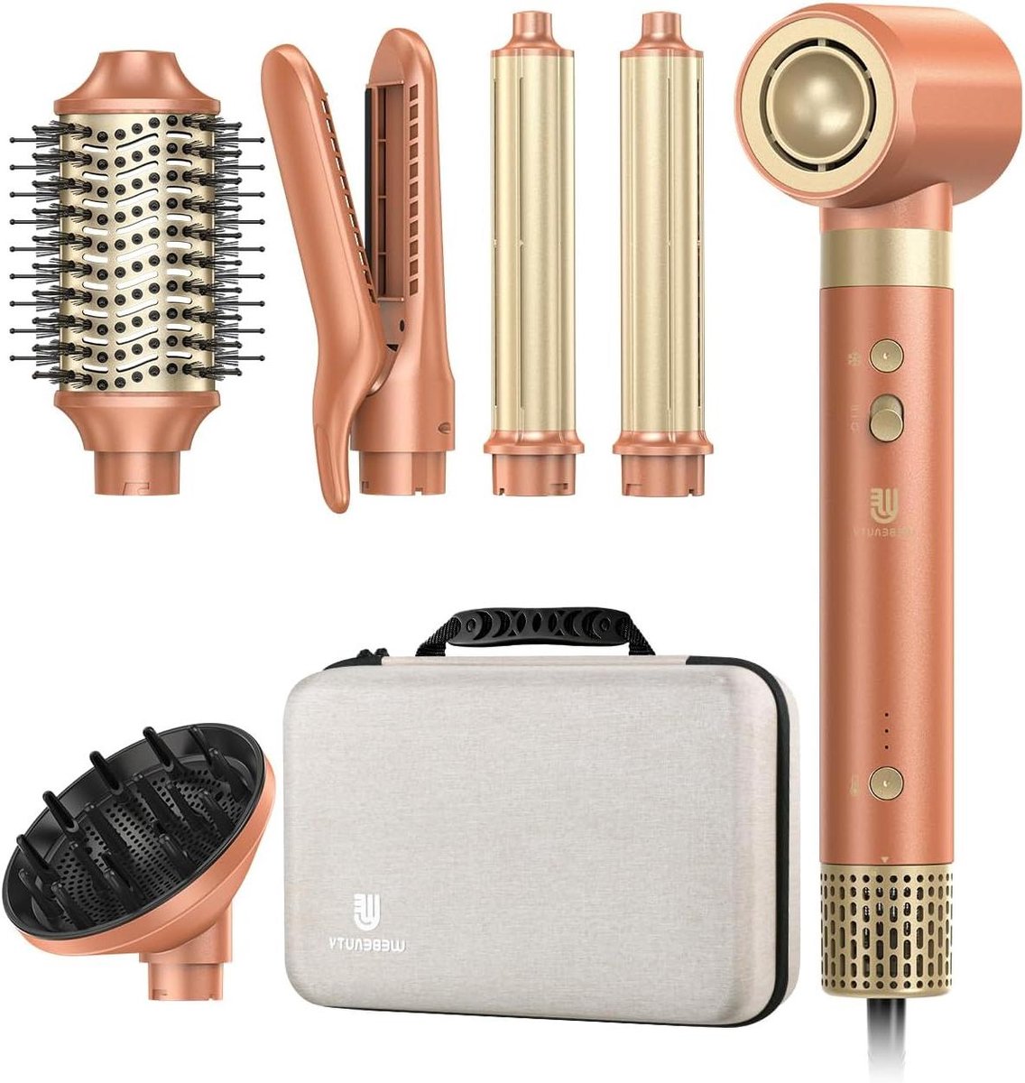 Haarstyler Set - Multistyler Föhn - Haar Styling - 6-in-1 Opzetstukken - 1400 W Vermogen - Mokka