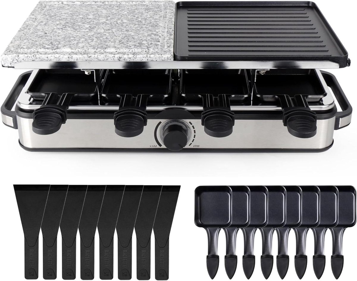 Raclette Set - Tafelgrill - Samen Eten - Inclusief 8 Pannetjes - Voor 8 Personen - Zwart