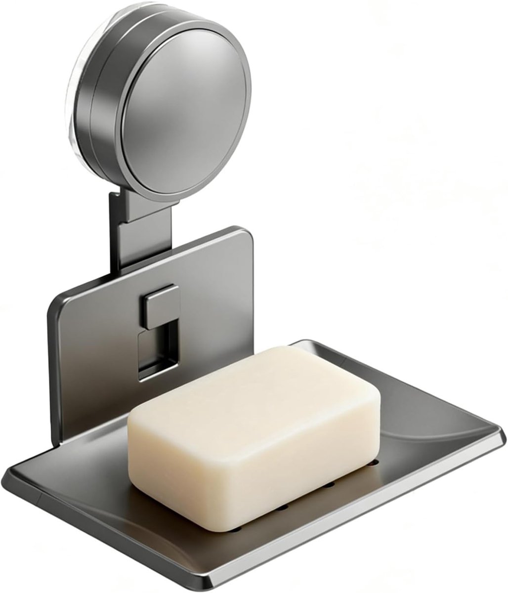 Praktische zeepdispenser met afvoer en zuignap, wandmontage zonder boren, ruimtebesparend, geschikt voor douche en keuken, grijs, maximaal 5 kg draagvermogen