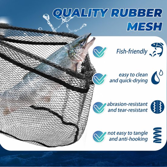 SnelShoppen - Vouwbare Schepnet met Rubber, Telescoop, 90 cm, Schepnet voor Forel, Karper, Zalm, Baars, Duurzaam Nylon, Aluminium Handvat van Snelshoppen — afbeelding 4