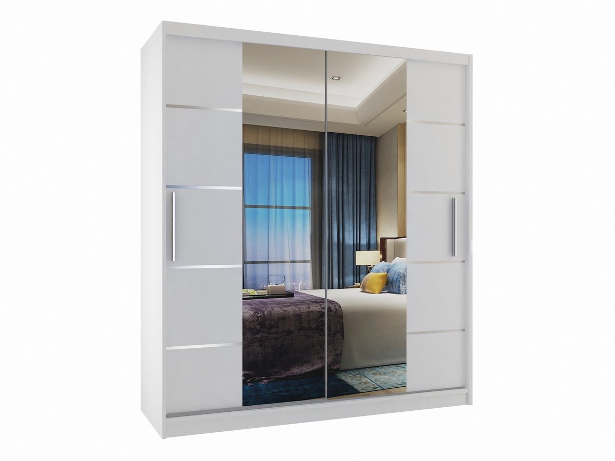 BELINI Verona ME Schuifdeurkast 133 cm Wit Mat - Kledingkast met Spiegel - Comfort Line Slaapkamerkast