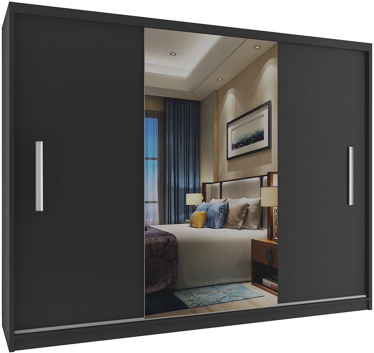 BELINI Verona ME Schuifdeurkast 232 cm Zwart/Wit Mat - Kledingkast met Spiegel - Comfort L