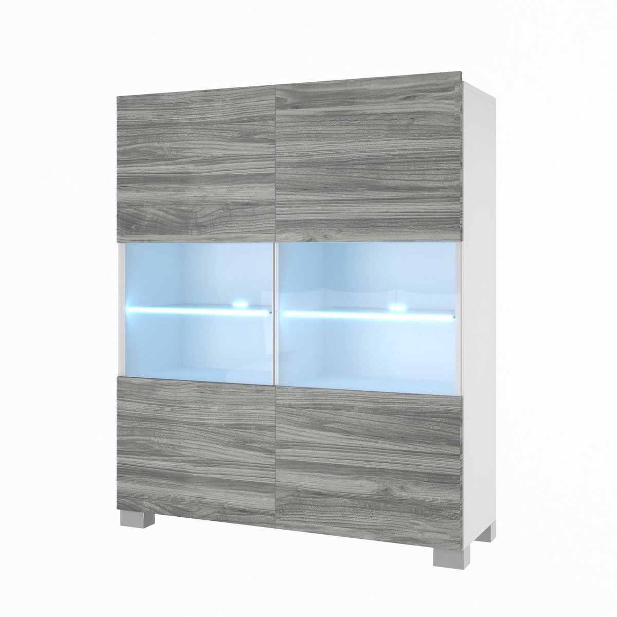 BELINI Vitrinekast met LED-verlichting - Hoge Kast Glamour Hout - Greeploos Woonkamermeubel met Zacht Sluitend Systeem - Modulair Design
