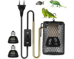 Warmtelamp Reptielen - Terrarium Lamp - Dieren Welzijn - Met Veiligheidskap - 2 Stuks - Zwart