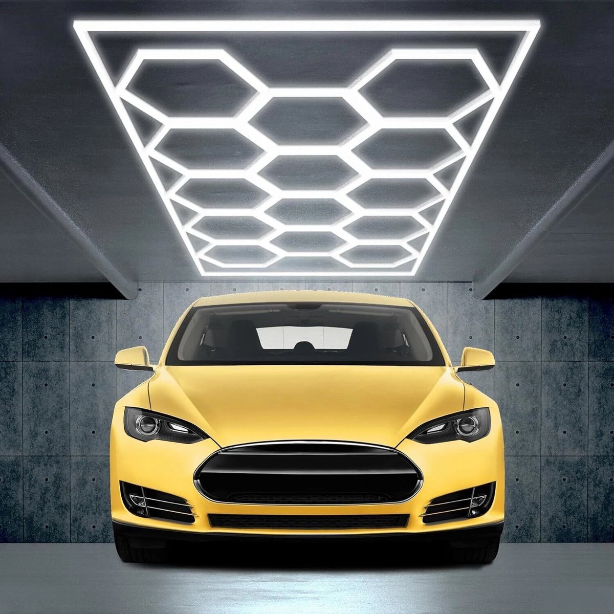 14 zeshoekige LED-buizen – Autowasverlichting – 6500K – Ingelijste garageverlichting – Zeshoekige honingraatlamp – Geschikt voor garages, studio's, etc. – Kan als wand- of plafondverlichting worden gebruikt – 4840 x 2420 mm – 672 W – 220 V