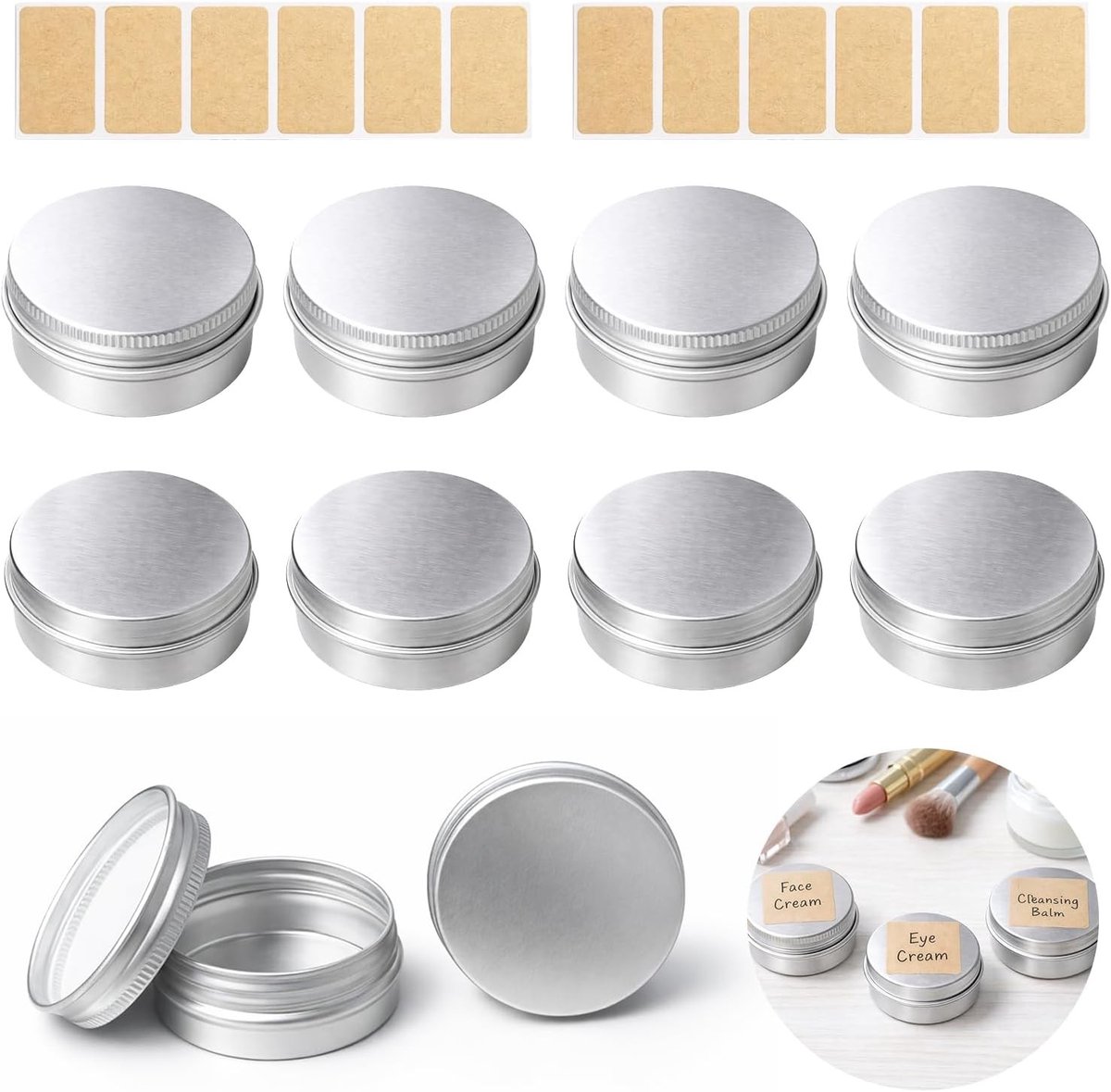 Set van 10 Lege Crème Potjes, Draagbare Metalen Dozen, Lekvrije Schroefdoppen voor Cosmetica, Zalf, DIY Crème en Make-up Monsters