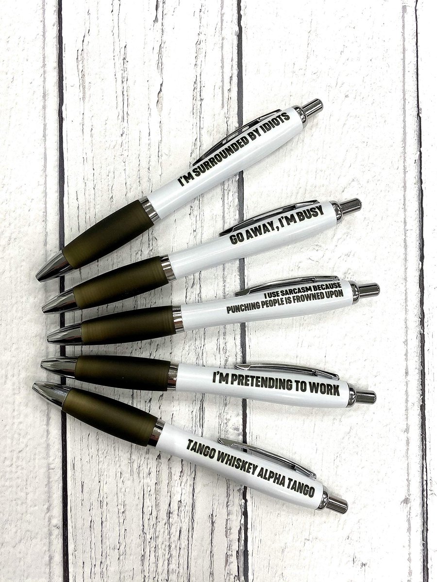 SnelShoppen - Set van 5 Grappige Balpennen - Funky Pennenset voor Collega's - Eigenzinnig Cadeau - Onbeleefde Bureauaccessoires - Grappig Vriendschaps