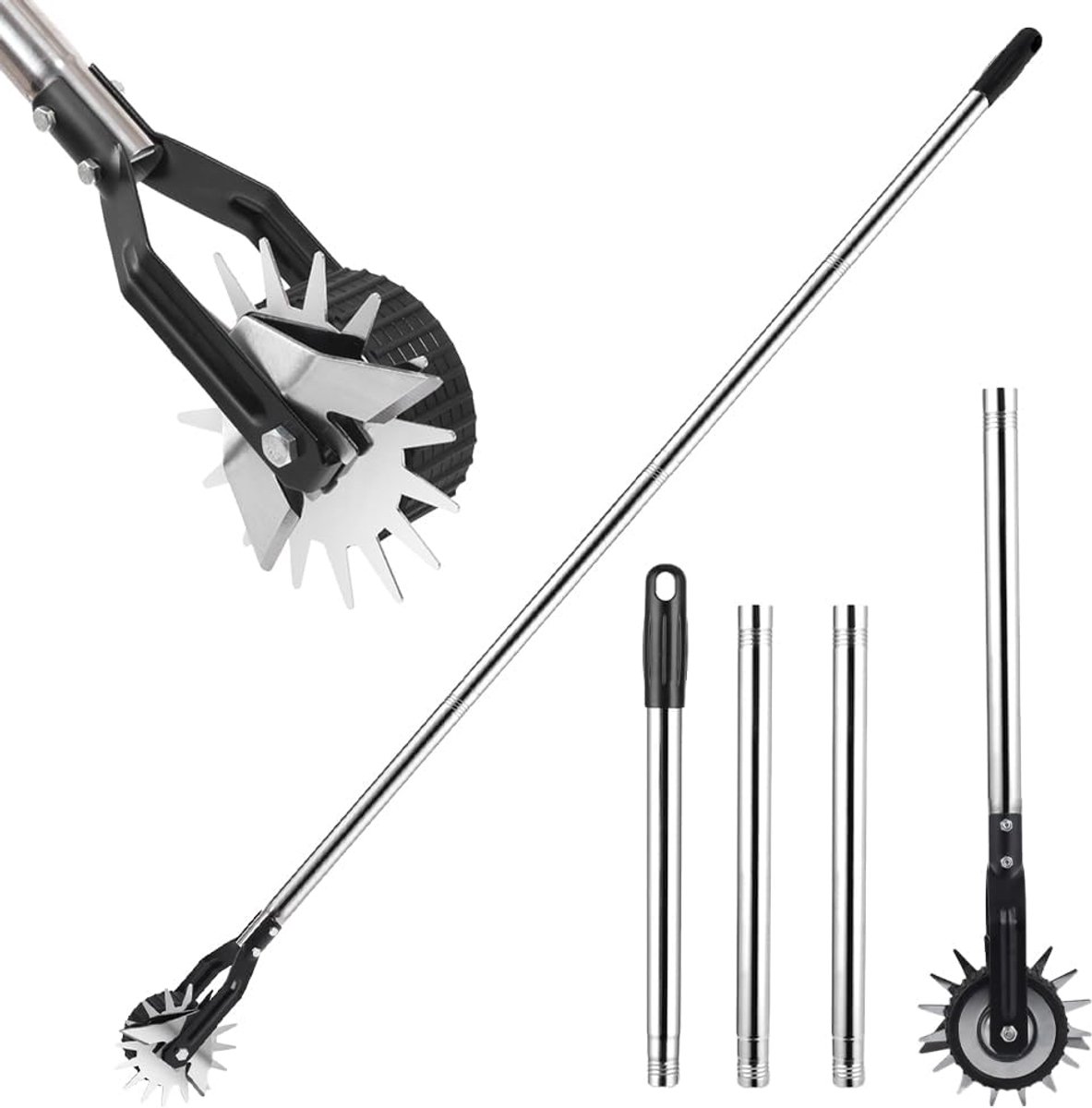 SnelShoppen - Graskantensnijder met steel, roestvrijstalen kantentrimmer, verstelbare randsnijder 4-delig voor gazonrand, 95-171 cm, ideaal voor tuino