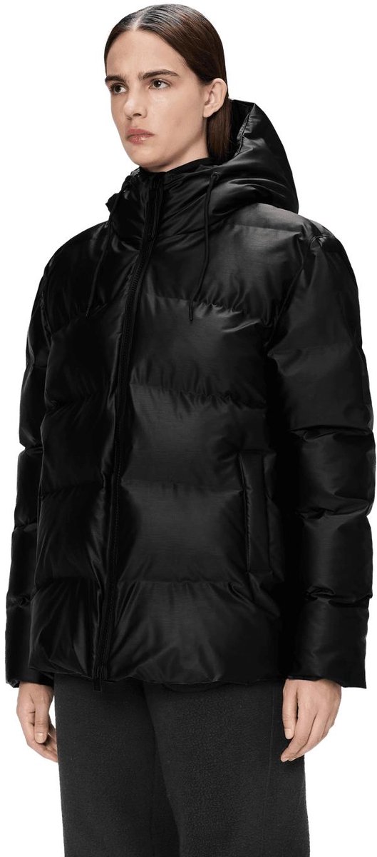 RAINS Uni Alta Puffer Jacket W3T3 Black Grain – Waterdichte Unisex Winterjas - M