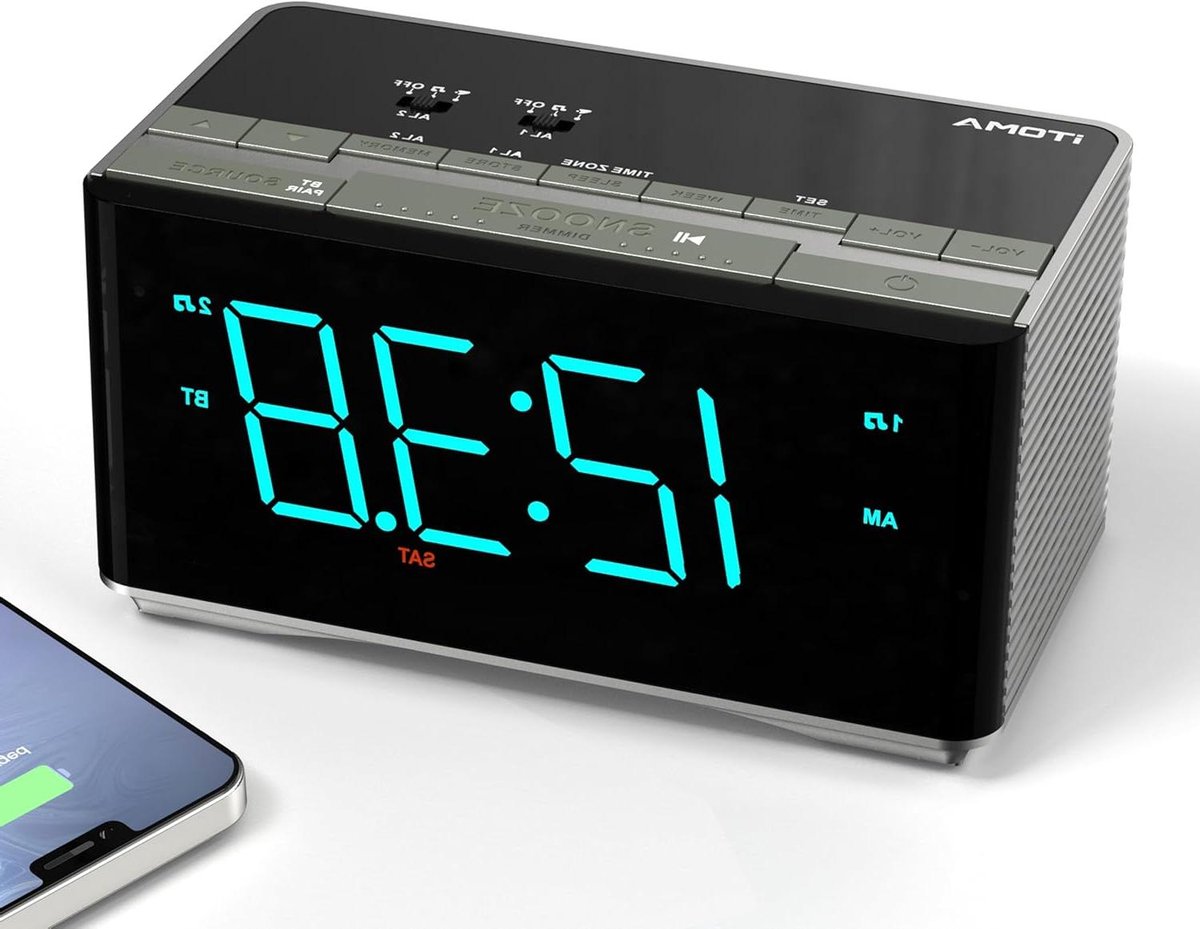 Wekkerradio - Stereoluidspreker Radio - Wakker Worden - Dubbele Alarm Functie - 14.5 x 8 x 7.5 CM - Zwart