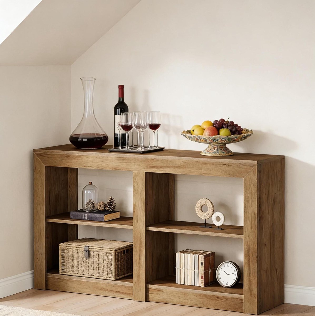 REDOM - Sidetable - Open opbergruimte - Rechthoekige structuur - Moderne stijl - Hal/Woonkamer - MDF - Bruin - 150 x 35 x 85 cm