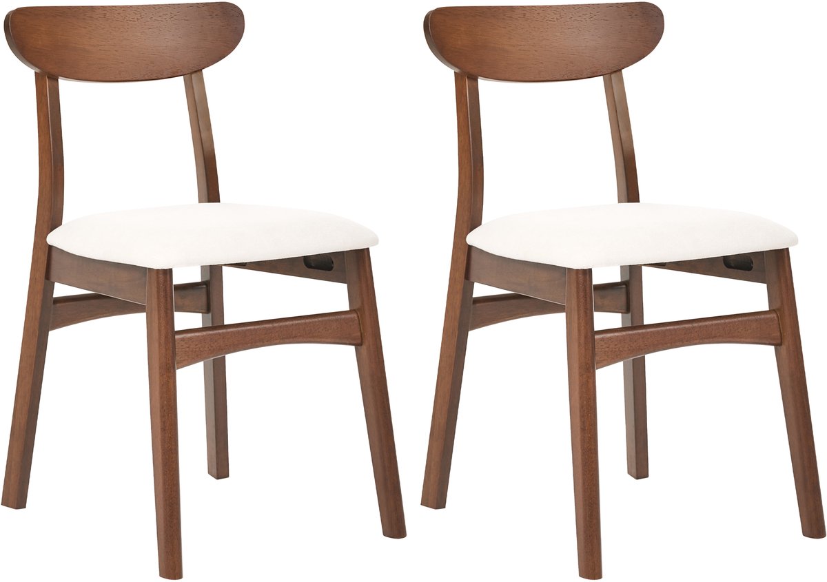 DOYLE - Set van 2 eetkamerstoelen - Bruin/Lichtbeige - Rubberhout
