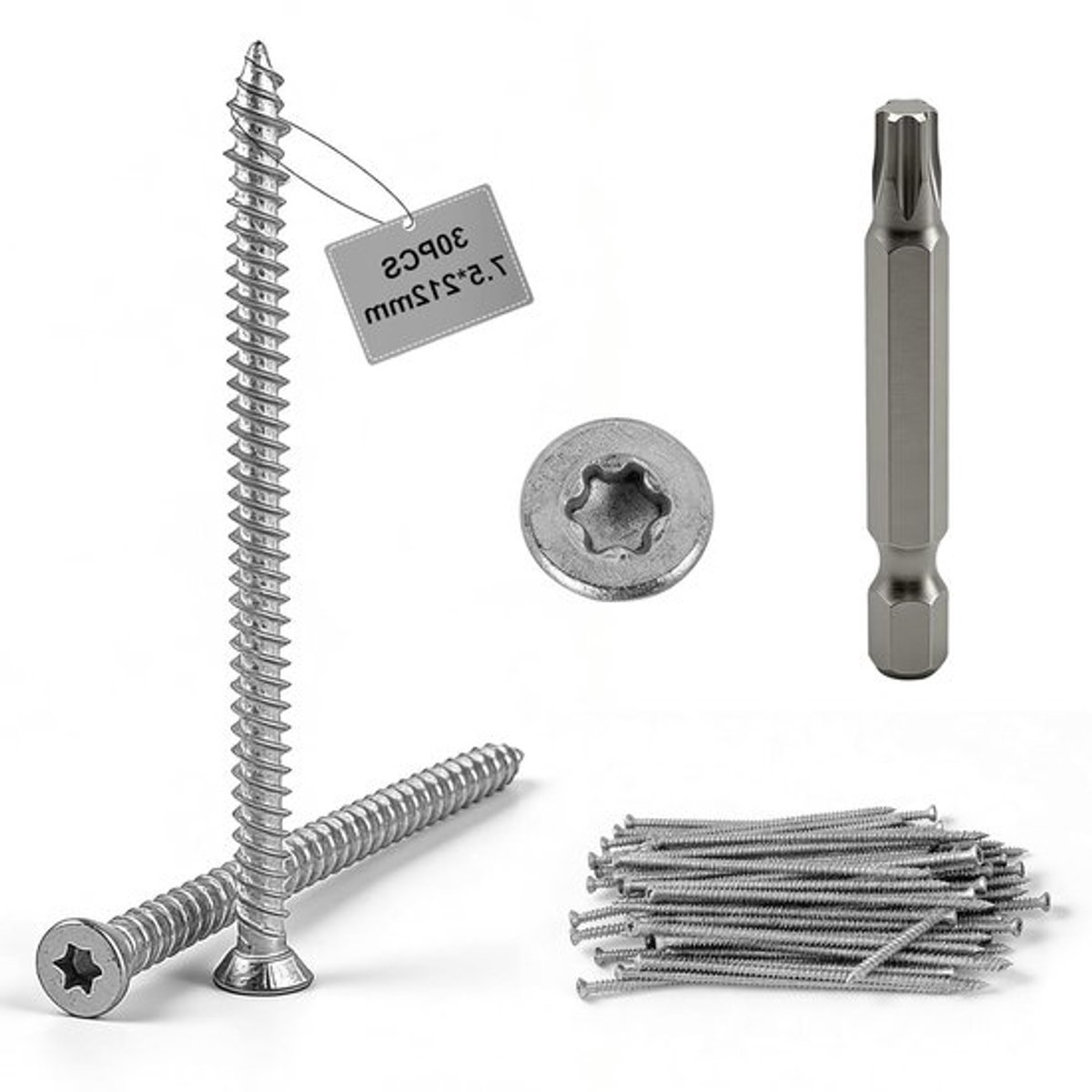 30 Stuks Torx Schroeven 7.5mm x 212mm voor Deuren, Betonschroeven voor Raam- en Wandmontage, Carbon Staal Directe Ankerbevestiging