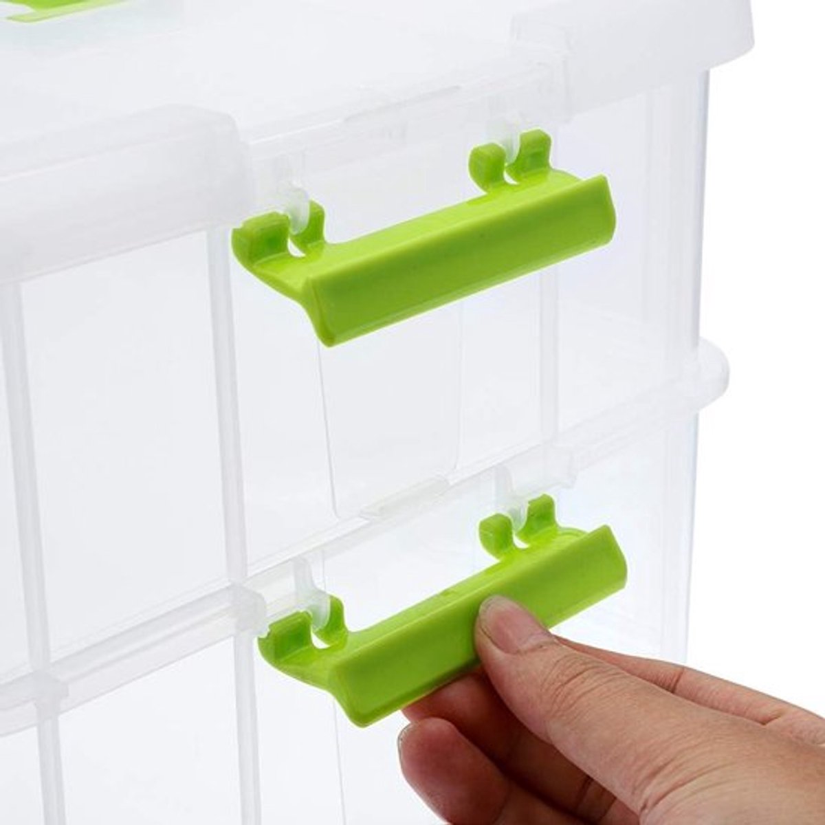 Stapelsysteem voor Opbergbakken met 2 Niveaus, Verstelbare Plastic Opslagdozen met Handvat, Transparante Organizers voor Kunst & Ambachten, Speelgoed en Naaibenodigdheden, Groene Kleur