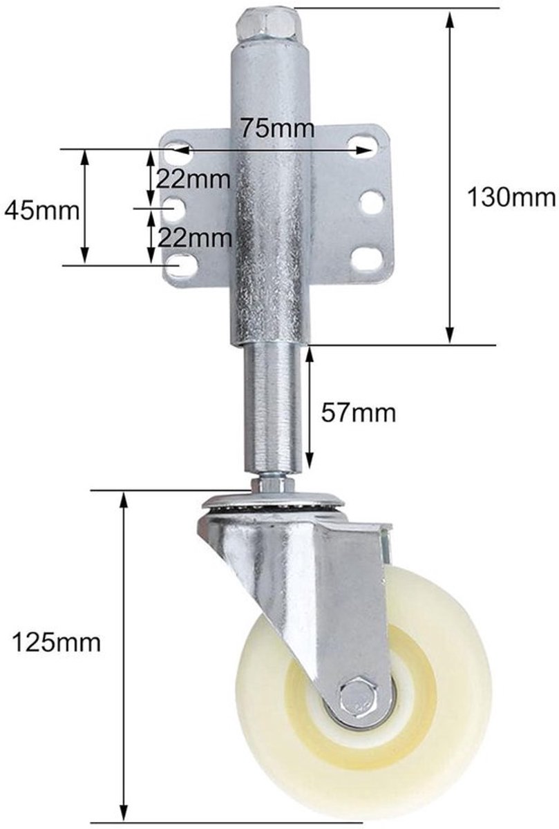 Poortwiel - Nylon - Veerbelast - 100 mm - Draagvermogen 200 kg - Tuinpoort Wiel