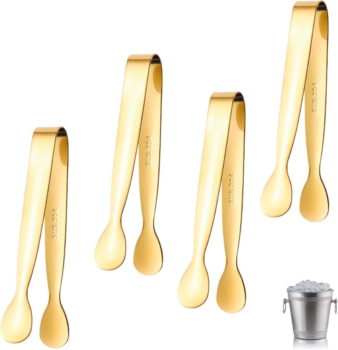 Set van 4 RVS Tangenset voor Suiker, IJsblokjes en Snoep - Ideaal voor Desserts en Feestjes