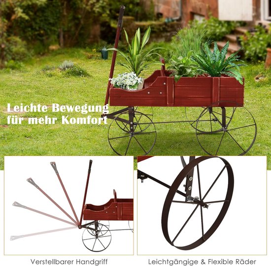 Houten Plantenwielwagen met Wielen en Handvat - Bloembak voor Tuin en Buiten, 62 x 34 x 60 cm van Merkloos	 — afbeelding 5