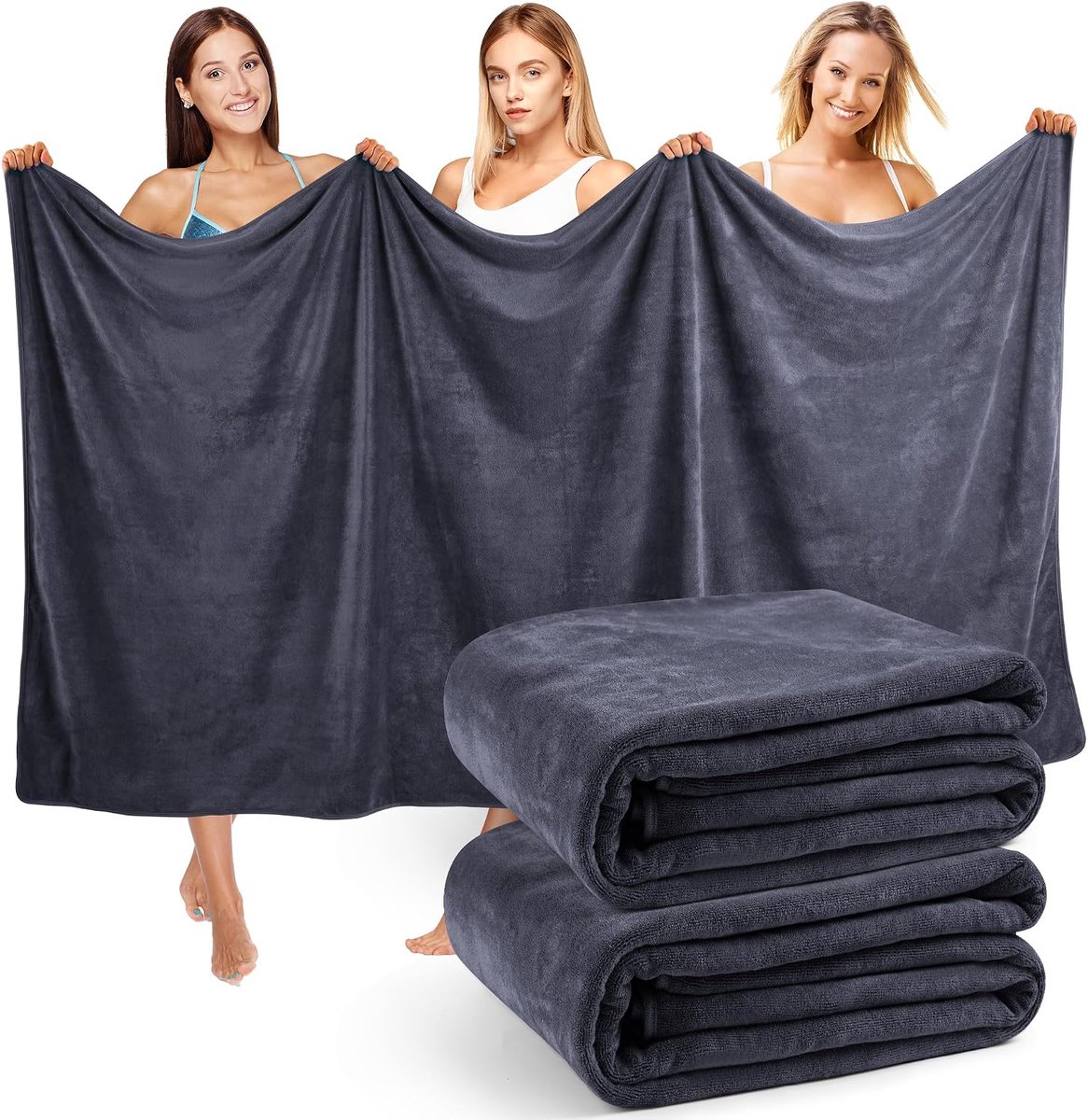 SnelShoppen - 2 Stuks XXL Badetuch Groot 100x200 cm - Saunahandtuch & Badehanddoek Groot - Sterk Saugfähig & Zacht - 420 g/m² Katoen - Donkergrijs voo