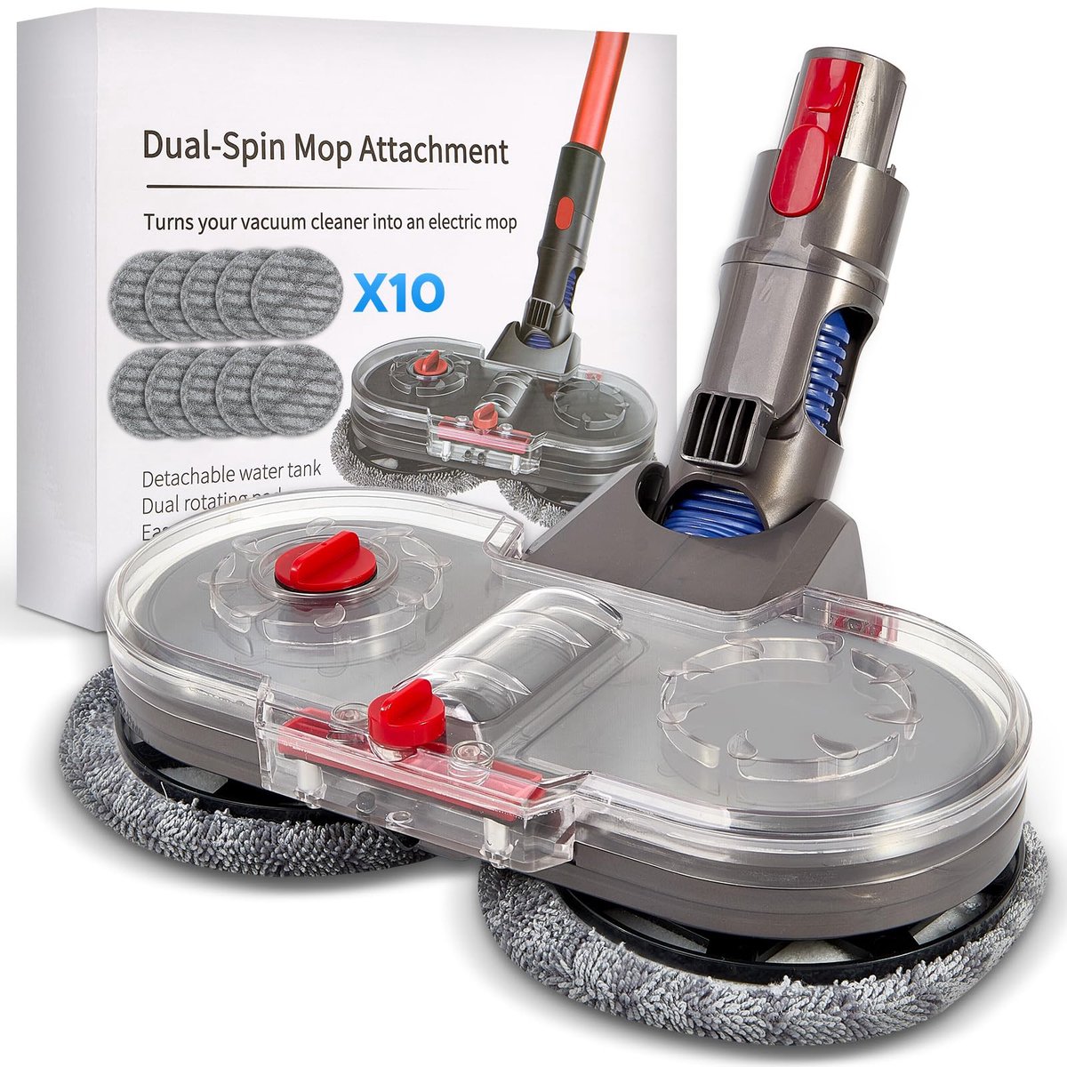 SnelShoppen - Wischaufsatz voor vloerreiniger met 10 wasbare moppen & afneembare watertank | 2-in-1 nat/droog dweilaccessoire voor Dy son V7/V8/V10/V1